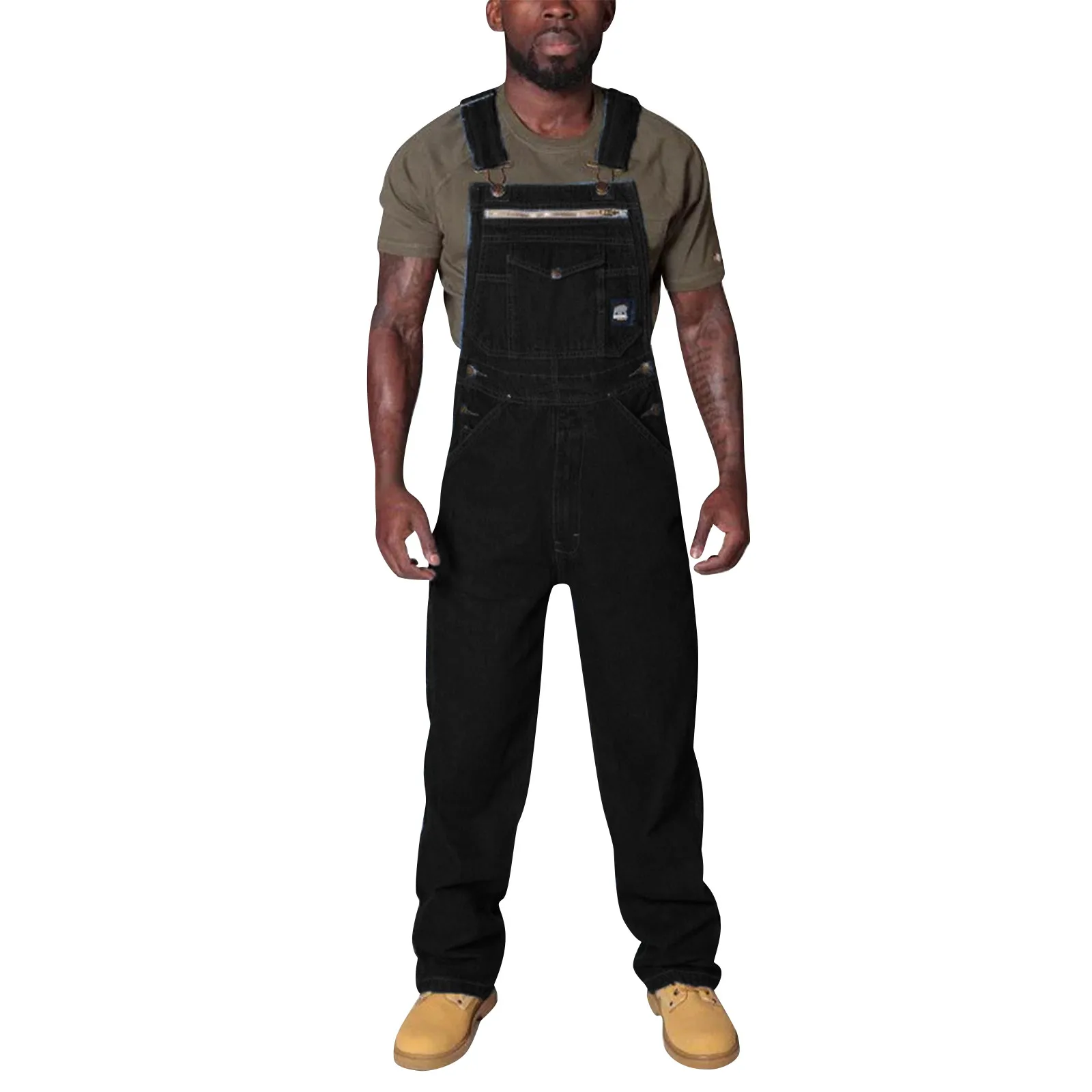 Streetwear Heren Effen Kleur Denim Bib Overalls Casual Daily Denim Jumpsuit Mode Jeans Mannelijke Jarretel Lange Broek