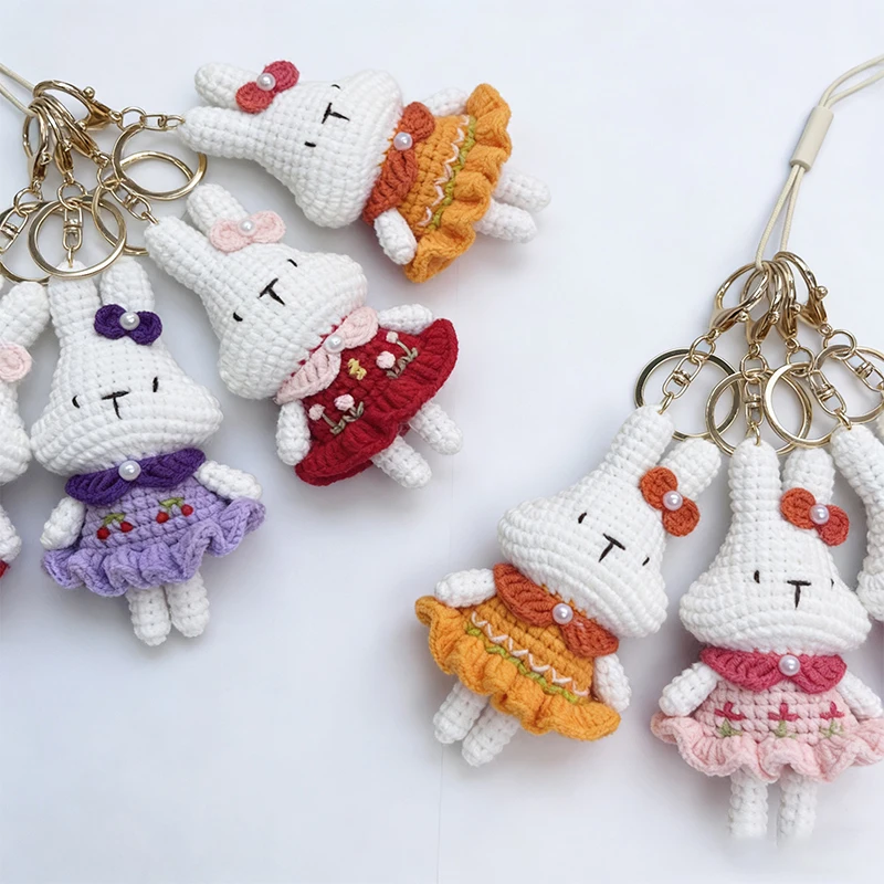 1pc Cute Crochet Animal Doll Handmake Knit Pig Dog Rabbit Small Bear DIY Hand-crocheted Cartoon Doll Finished Product Key Holder