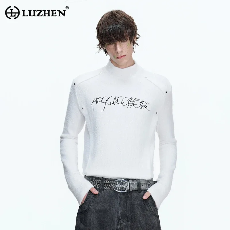 

Мужские футболки LUZHEN с вышивкой и нашивками на плечах, приталенный крой, длинный рукав, новая модная коллекция 2026, JY6140