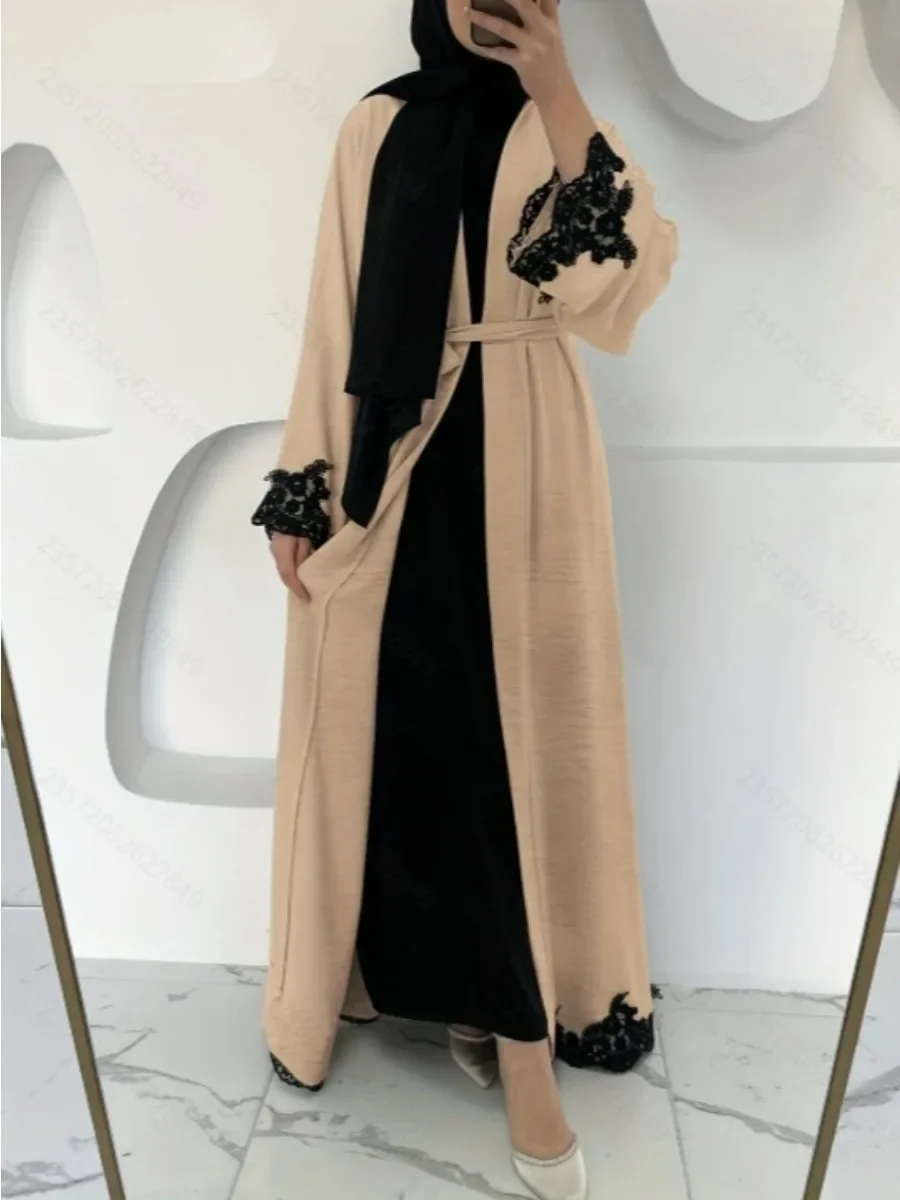 طقم نسائي مكون من قطعتين فستان دانتيل عباية سترة متواضعة أطقم إسلامية فيستدوس عربي طويل رداء رمضان دبي جلابية قفطان المغرب #3