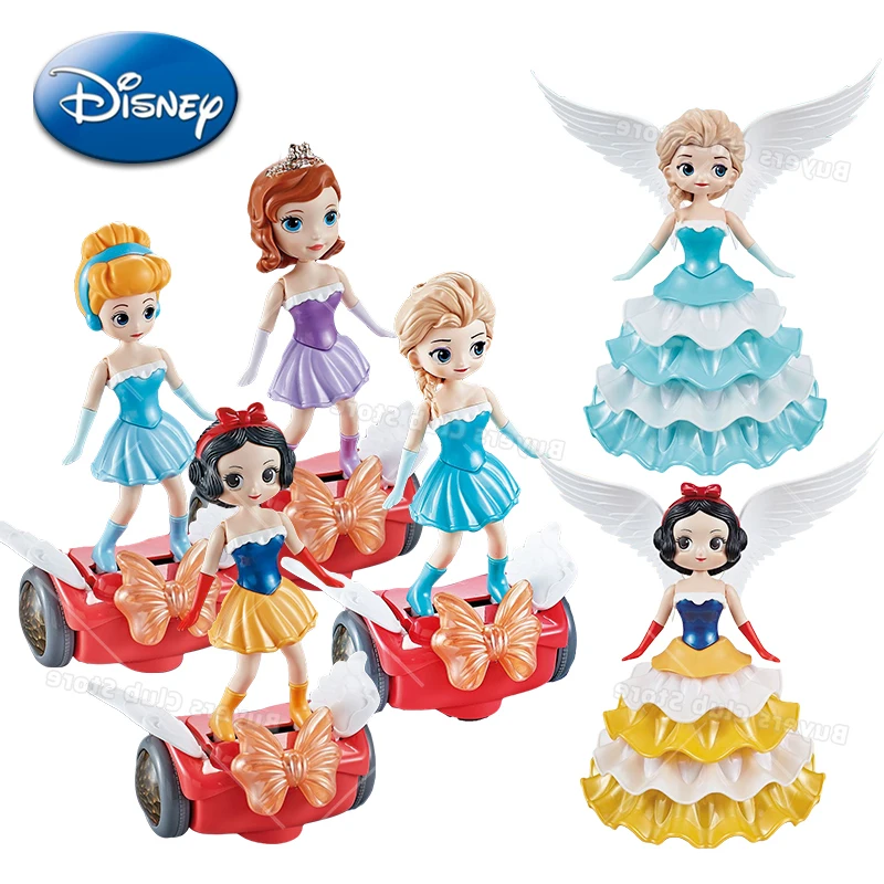 Disney Princess Spin Dancing Music Glowing Angel Dolls Toys Action Figures Frozen Elsa Snow White Q Model Children Girls Gifts