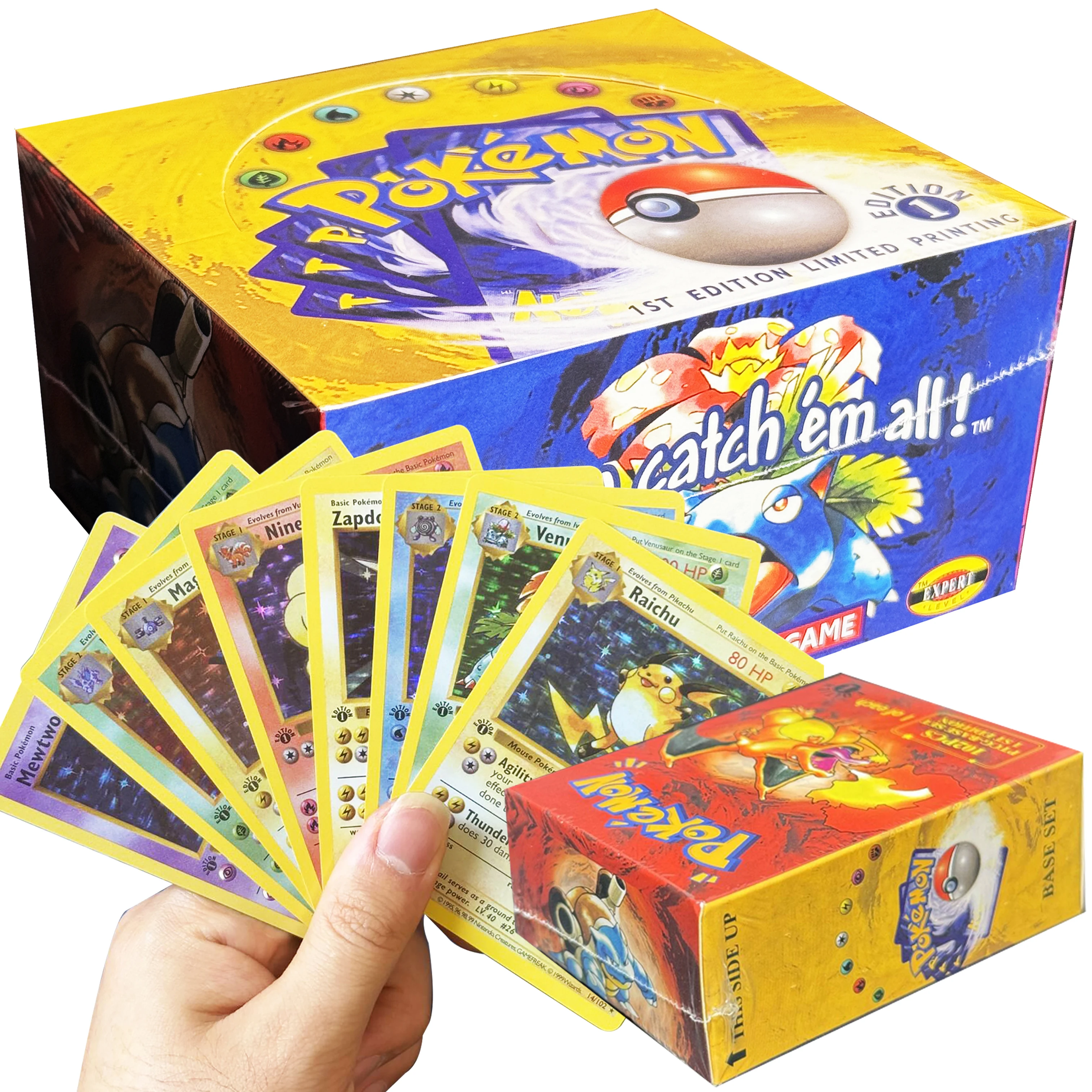 Pokemon Proxy Game Cards 1ST Edition Base Set 1999 Booster Pack 36 Packs and Base set(102 Cards) TCG Toys Gifts Collectible PTCG