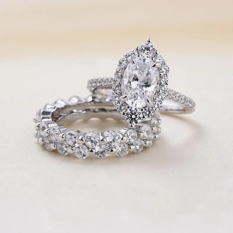 

European and American new fashion French light luxury oval zircon inlaid luxury personalized women's three-layer ring
