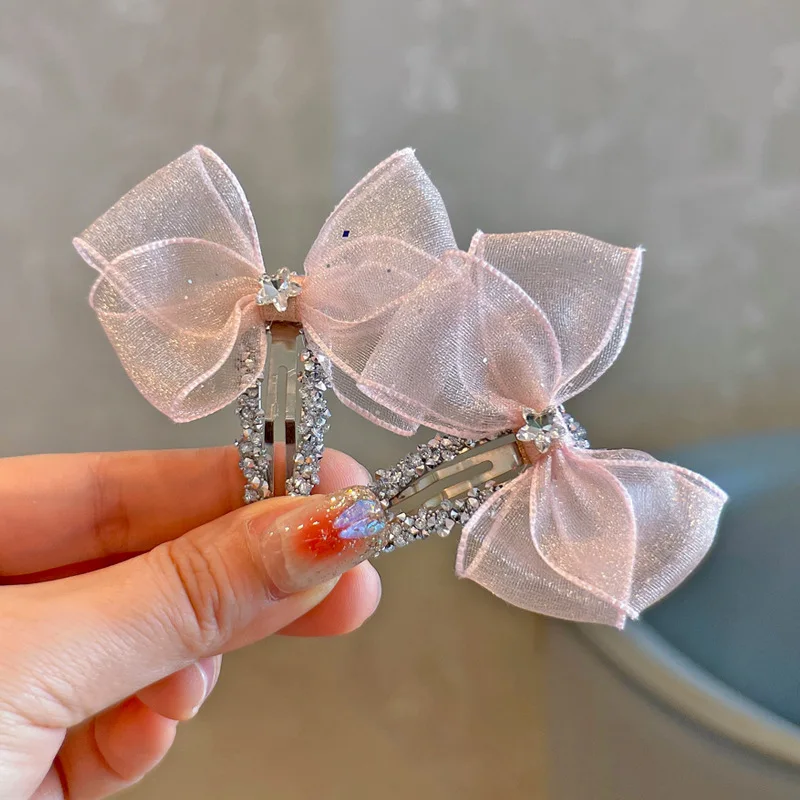 Glitter Tulle Bow Baby Hair Clip for Girls Side Fringe Headwear Hair Accessories for Party Holiday Daily Use Soft Shiny Premium