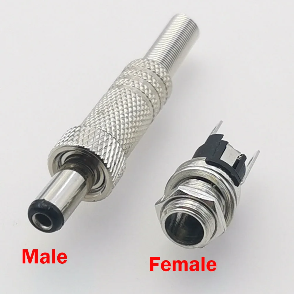 10pcs/Lot DIY Welded 12V DC 5.5*2.1 5.5*2.5MM Power Plug Socket Metal Cover With Nut Lock Male Female Charging Connector