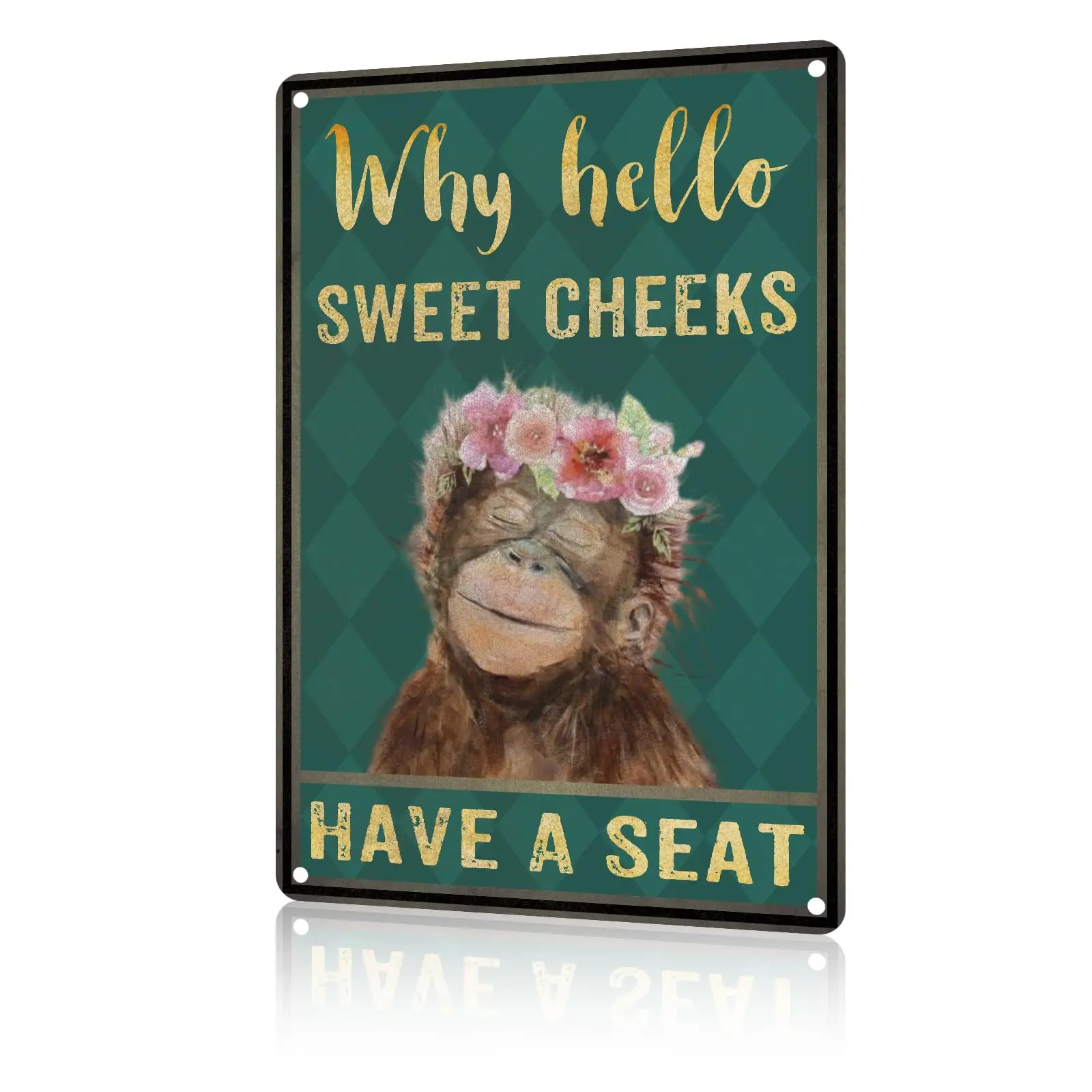 1PCS,macago Monkey Metal Tin Sign Why Hello Sweet Cheeks Have A Seat Vintage Funny Sign For Home Kitchen Bathroom Garden Bar inc