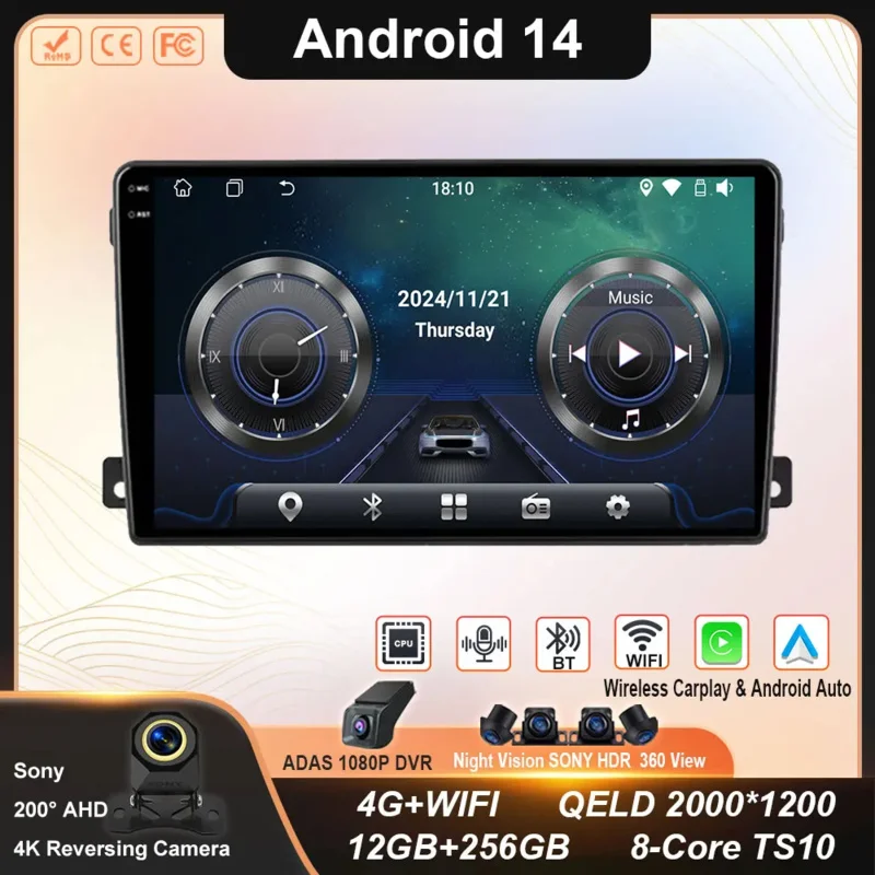 

Автомобильный радиоприемник для Ford C-MAX 2003-2010 GPS-навигация Android Auto Стерео Видео Мультимедийный плеер Экран Carplay 4G Wi-Fi Без 2din