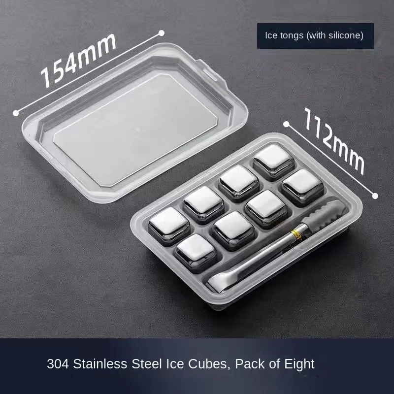 Stainless Steel Ice Cubes Set Reusable Chilling Stones for Whiskey Wine Cooling Rocks Party Bar Tool