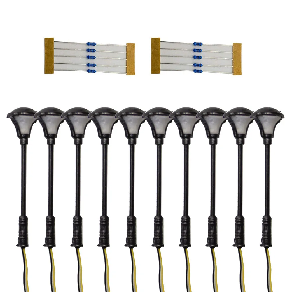 10 lanternes LED en métal Z, pour modèle exécutif, avec résistances, pour 12 volts, disposition lampadaire, chemin de fer, train, jardin, aire de jeux, scène