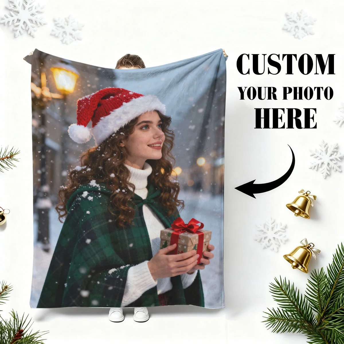 Benutzerdefinierte Weihnachts-Paar-Weihnachts-Gedenk-Flanelldecke – bedruckt mit exklusiven Jubiläum + Weihnachtsdekorationsmustern, Wärme bei konstanter Temperatur, maschinenwaschbar, ohne Verformung