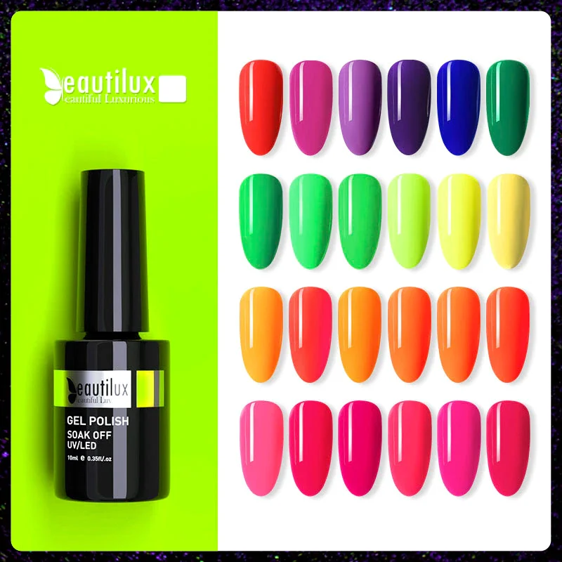 Beautilux Neon Color  Nail  Gel Polish Summer Candy Hot Pink Green Yellow Nails Art Gel Varnish UV LED Sugar Gels Lacquer 10ml