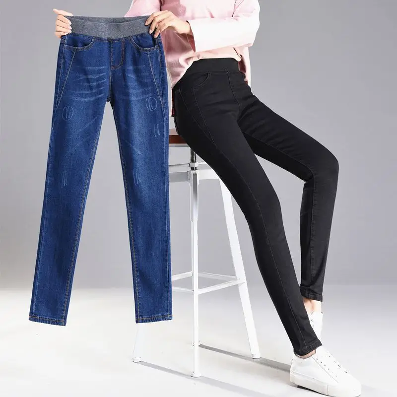 Plus Velvet Winter Stretch Jeans Women Oversize 38 High Waist Denim Leggings Casual Cowboy Skinny Pants Fall Thick Warm Vaqueros