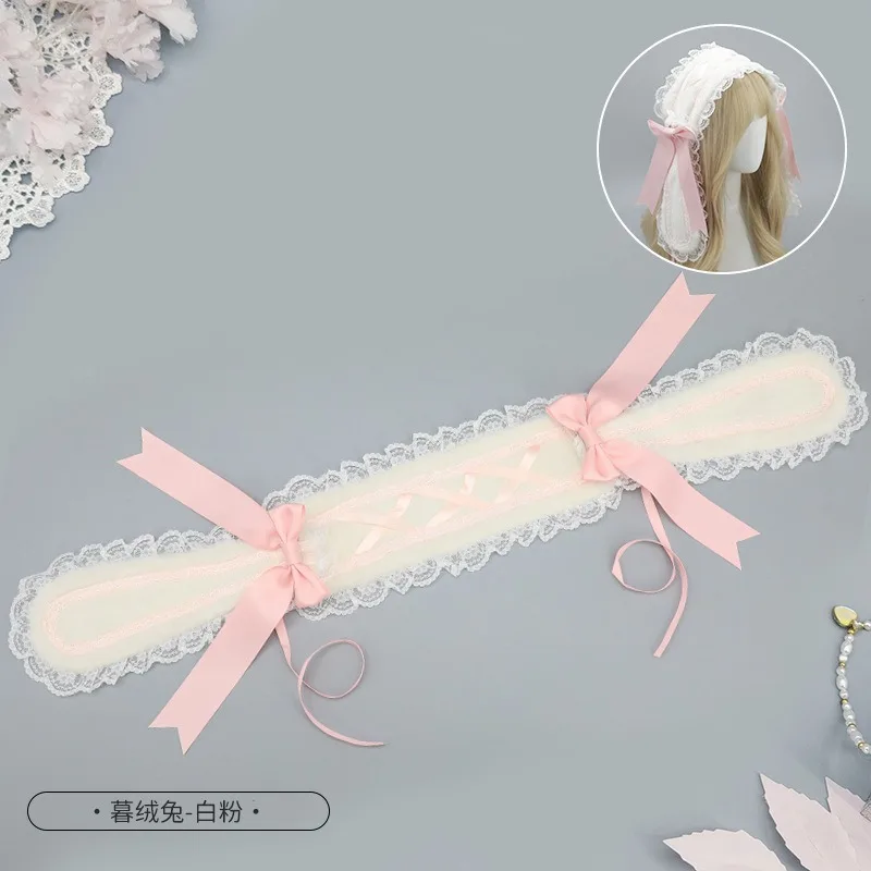 Ribbon Bow Hairband with Hairpins Girls Lolita Ruffled Headband Cute Rabbit Ear headdress hair accessories maid headband