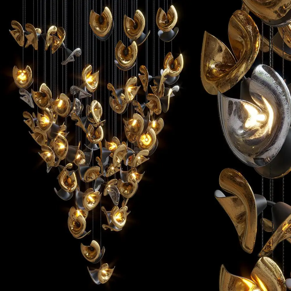 

2025 New Custom Trumpet Shade Pendant Lamp Metal Gold Silver Dimmable Ceilings Lustre for Hotel Restaurant Mall