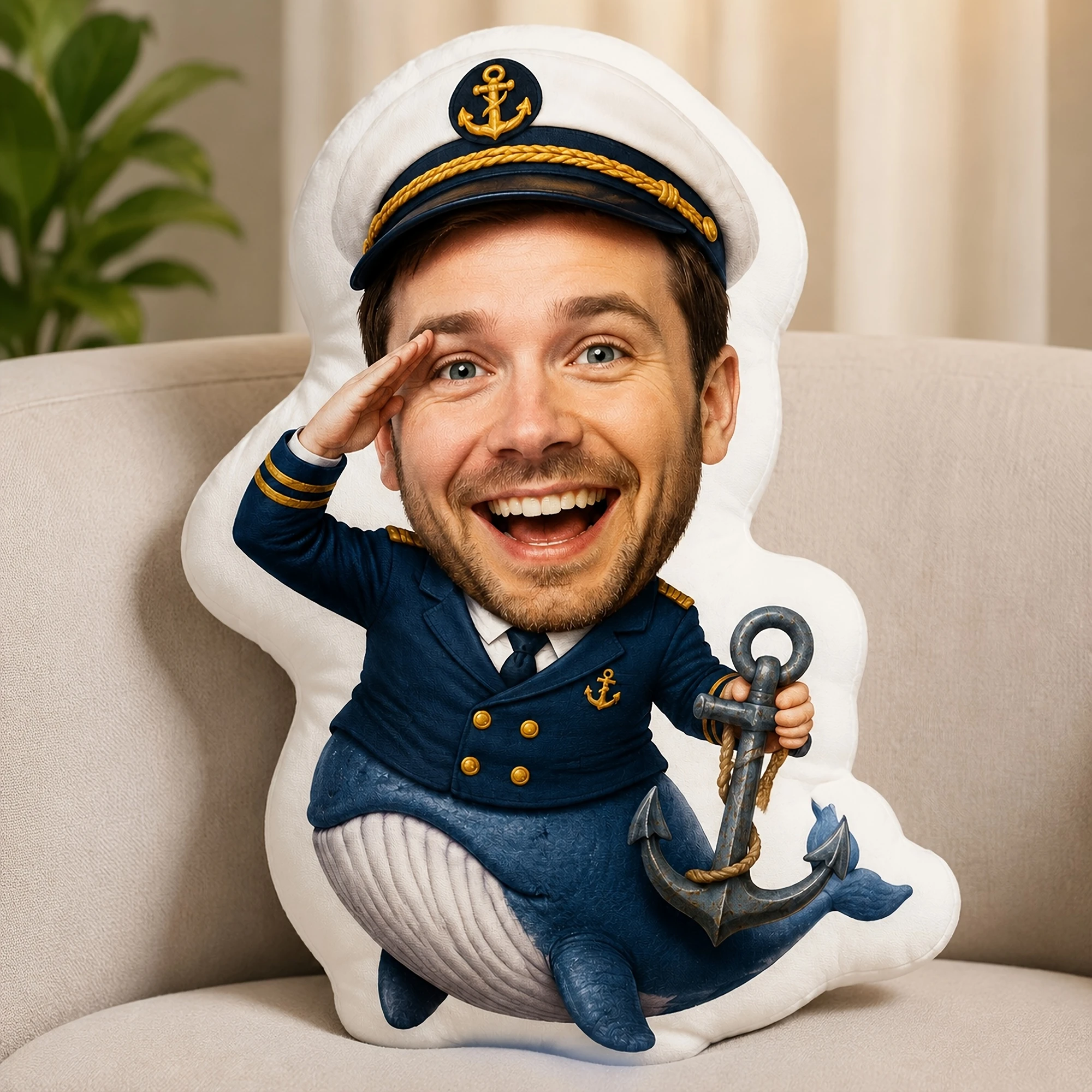 1pc 2D Flat Custom Double-Sided Printed Novelty Sailor Captain Shaped Throw Pillow Fun Decorative Cushion for Home Sofa Bedroom