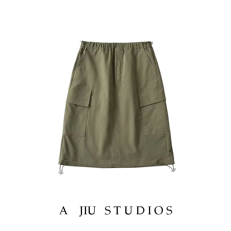 Américain rétro vêtements de travail taille haute a-ligne jupe femmes été polyvalent minceur décontracté en plein air ket jupe