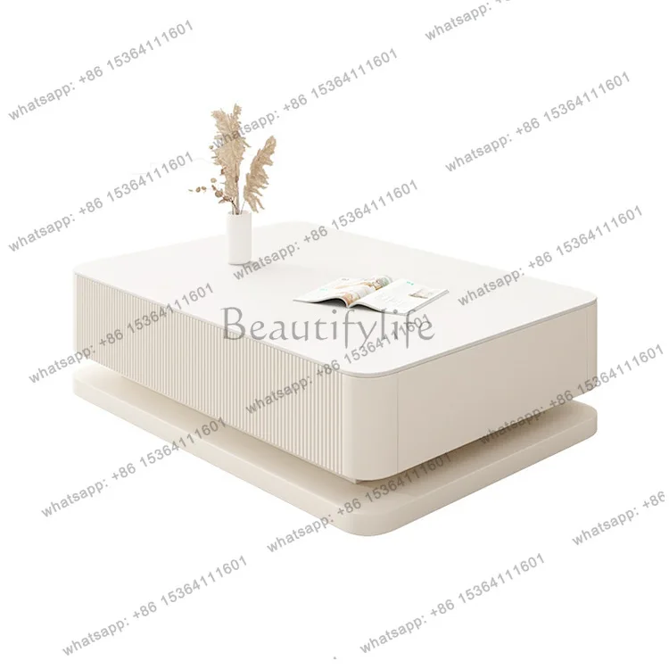 

Living room household light luxury modern rock slab coffee table small apartment simple cream style
