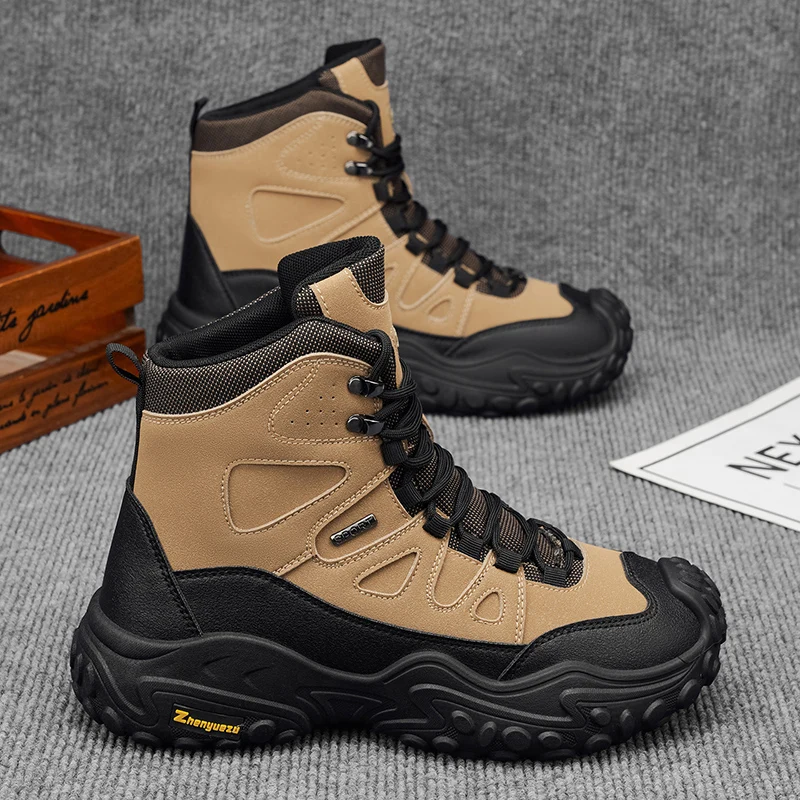 Men's Fashion High-Top Hiking Boots, Non-Slip, Wear-Resistant, Thick-Soled, Ankle-Protecting, Outdoor Hiking, Camping, Mountaineering, Casual Men's Boots