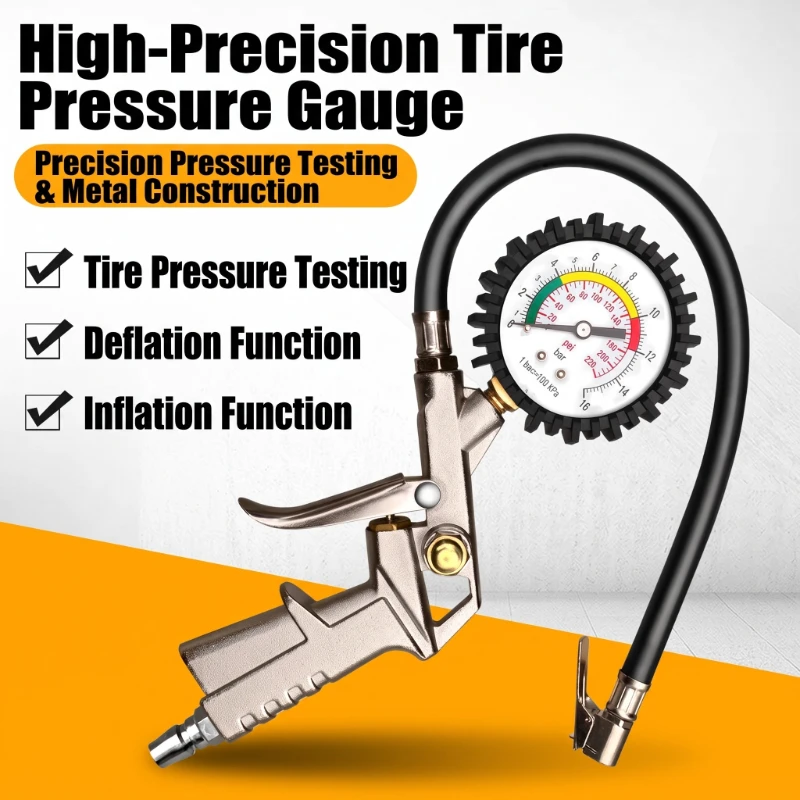 Mechanical Version Truck Tire Inflator Gauge with Hose Professional Air Chuck Dial Pressure Inflator Gun for Car Repair Tools