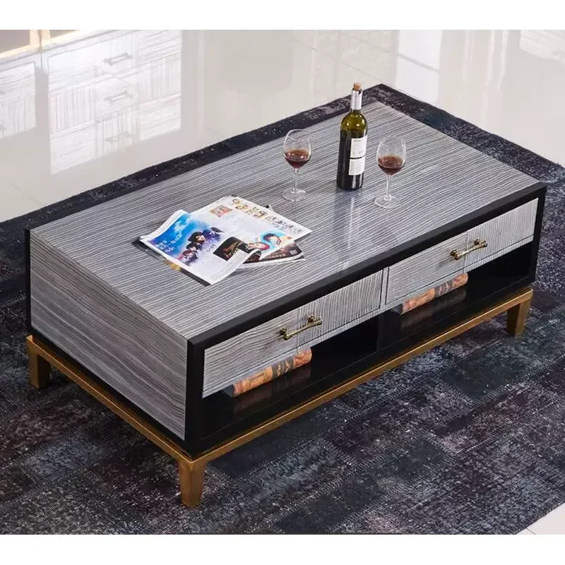 Nordic Modern Simple Solid Wood Coffee Table with Drawer Light Luxury Paint Plated Multi Functional Living Room Tea Table for