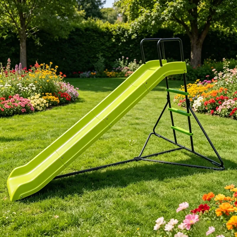8 Foot Freestanding Plastic Slide for Toddlers with Stable Metal Frame Safety Handrails and Ladders Backyard Preschool Play