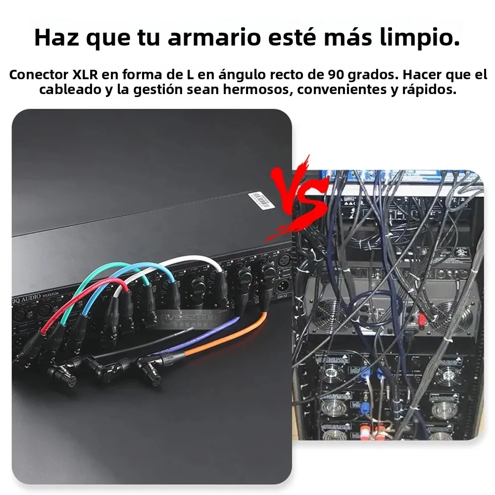 Cable con conector XLR de 3 pines de perfil bajo AVSSZ, conector en ángulo recto en forma de L, macho a hembra, para micrófono, mezclador, cámara, línea de audio profesional.