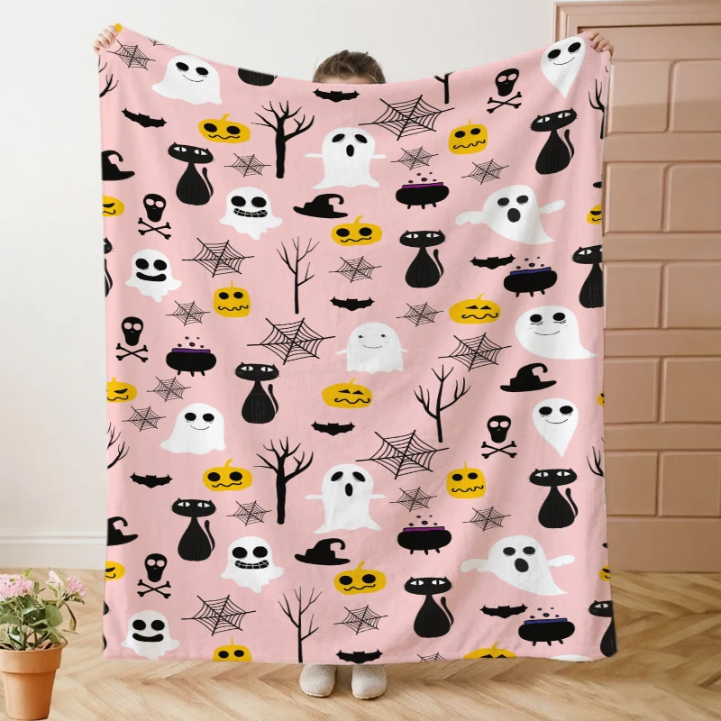 Black Cat Ghost Witch Pot Halloween Throw Blanket Sunroom Patio Leisure Warm Blanket Living Room Guest Quarters Den Presents