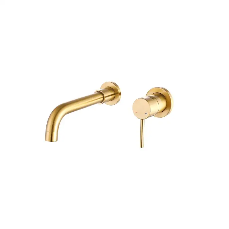 

Wall Mount Faucet for Bathroom Sink or Tub, Single Handle, 2 Hole Brass Valve Included, Brushed Gold Finish