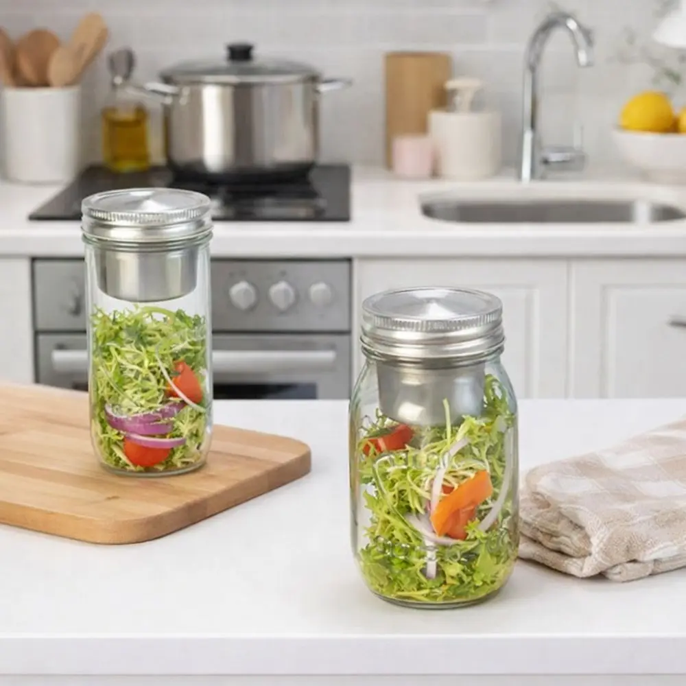 

Breakfast Container 16/24 Oz Salad Glass Jars Wide Mouth with Sauce Cup Mason Jar Transparent Sealed Salad Container Fresh Food
