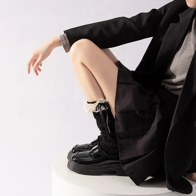 الخريف الشتاء الدانتيل Bowknot تدفئة الساق النساء لوليتا جوارب محبوكة الفتيات تدفئة الركبة جوارب طويلة غطاء للقدم الدافئة جوارب #3