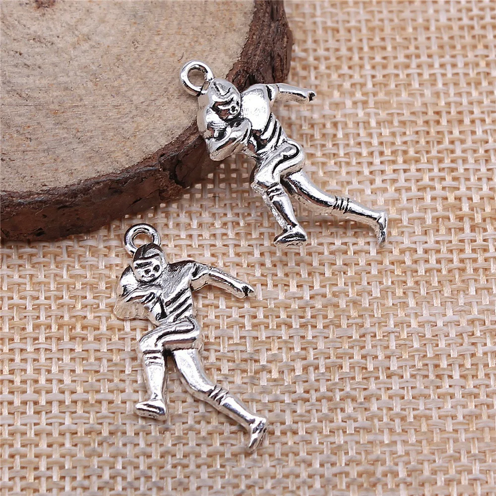 20pcs 30x15mm(1.18x0.59inch) Antique Silver Color Football Players Charms Pendants DIY Jewelry Making Accessories