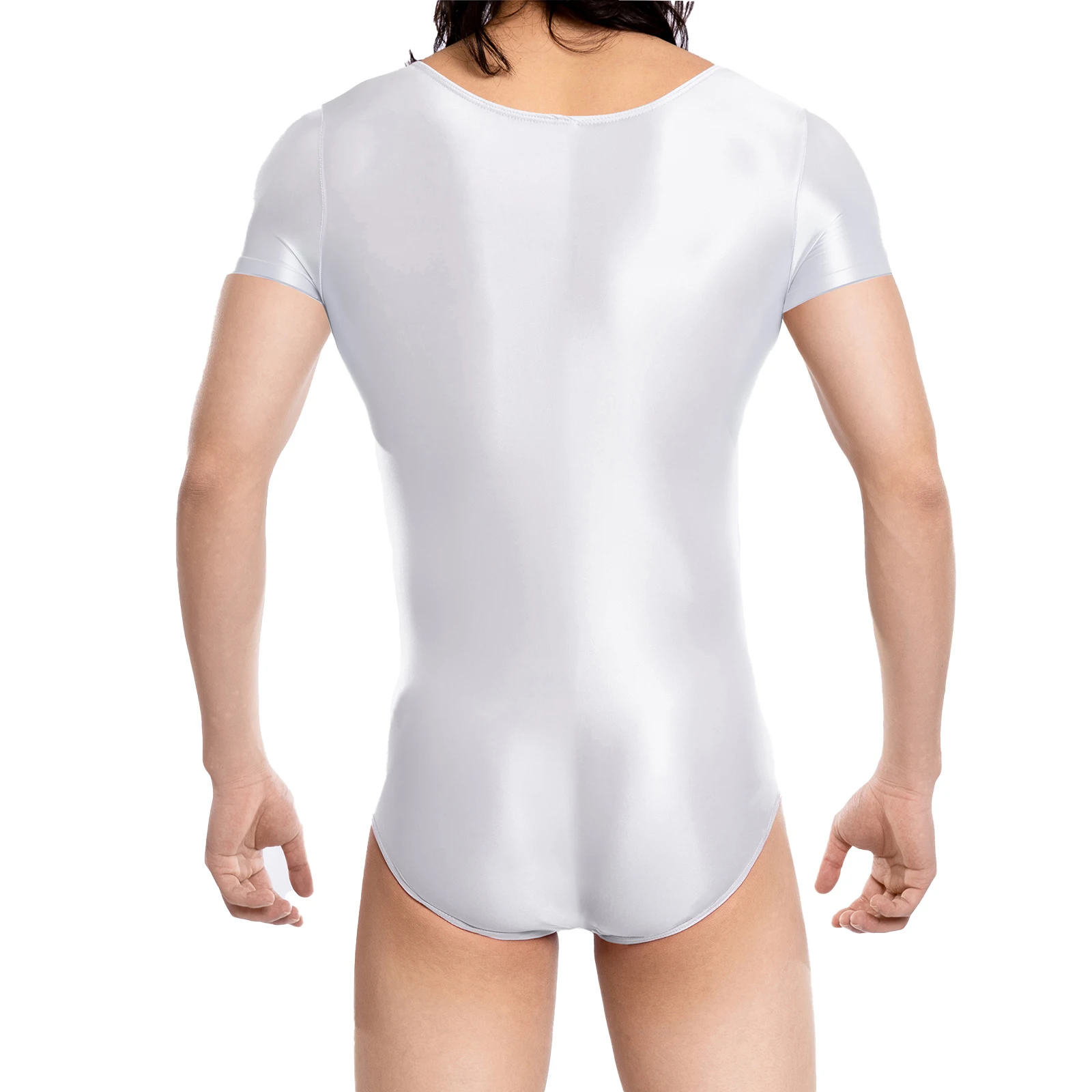 Heren korte mouw olie glanzende glanzende panty sexy bodysuit lingerie doorschijnende glanzende jumpsuit badmode rekbaar turnpakje kostuum