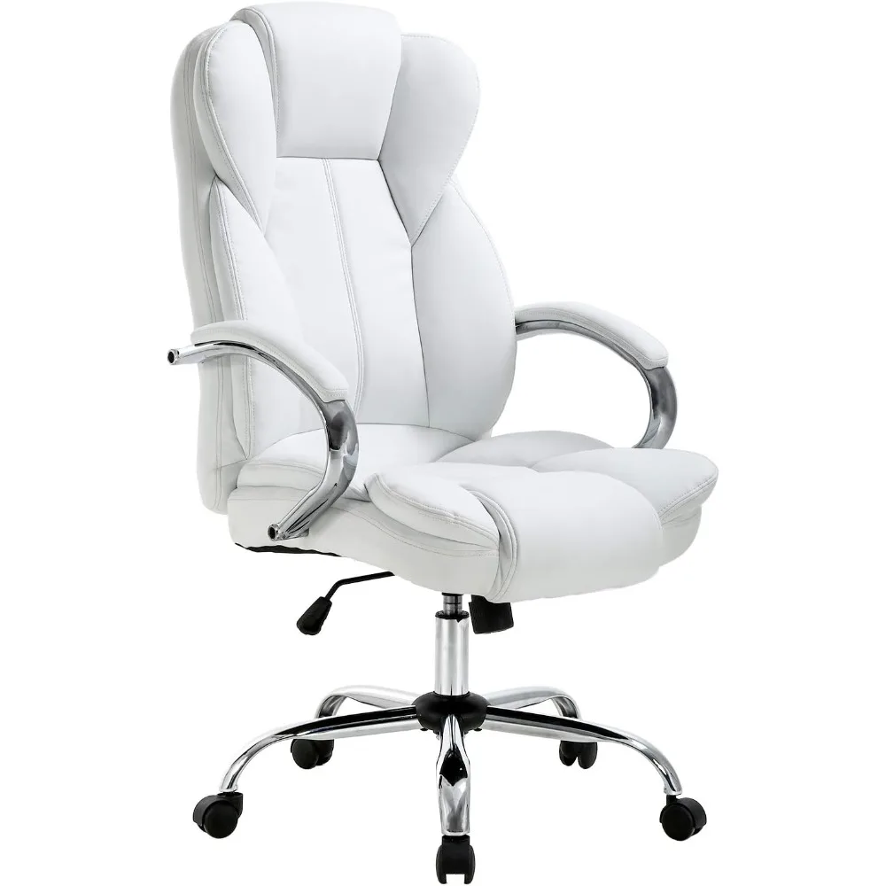 PU Leather Computer Chair Executive Adjustable High Back PU Leather Task Rolling Swivel Chair with Lumbar Support for Women Men