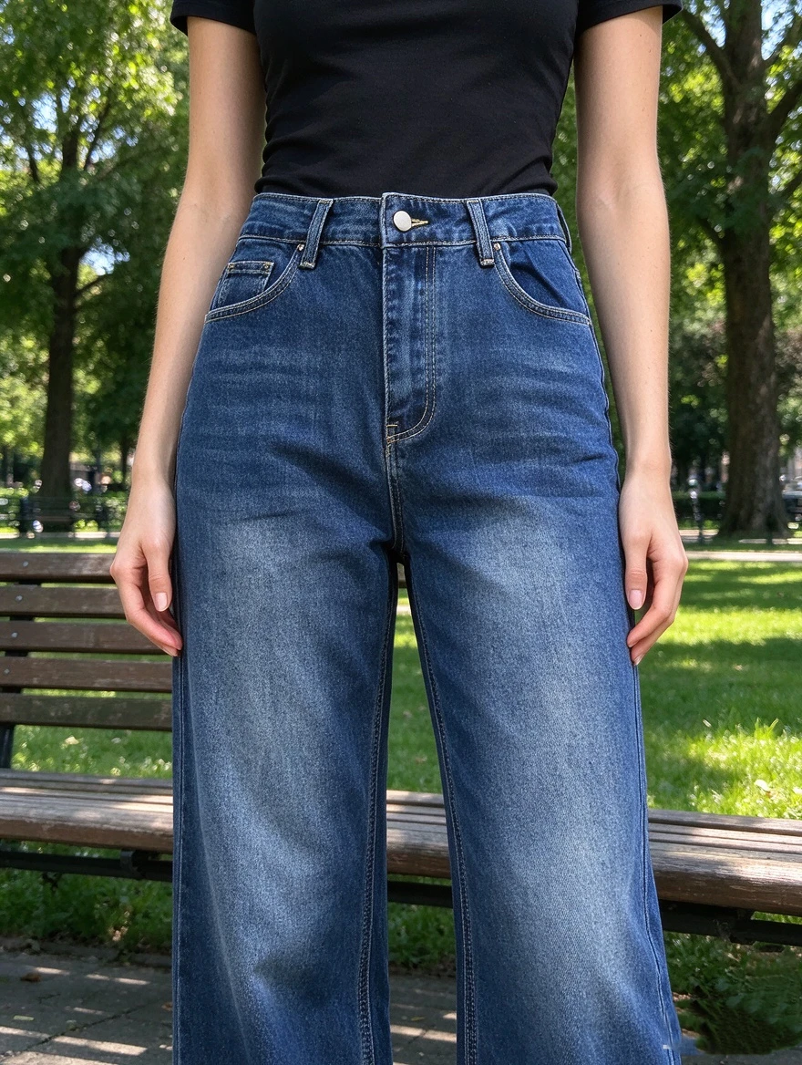Autumn dark blue distressed Korean-style denim pants for women high-waisted slightly flared vintage loose-fitting versatile and leg-lengthening