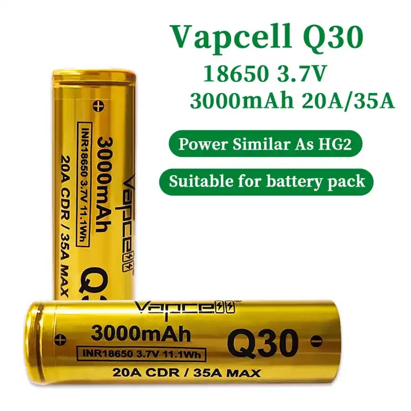 Original Vapcell Q30 INR 18650 Battery 3000mAh CDR 20A Max 35A 3.7V Lithium Ion Battery For VapeMod Flashlight Battery Pack