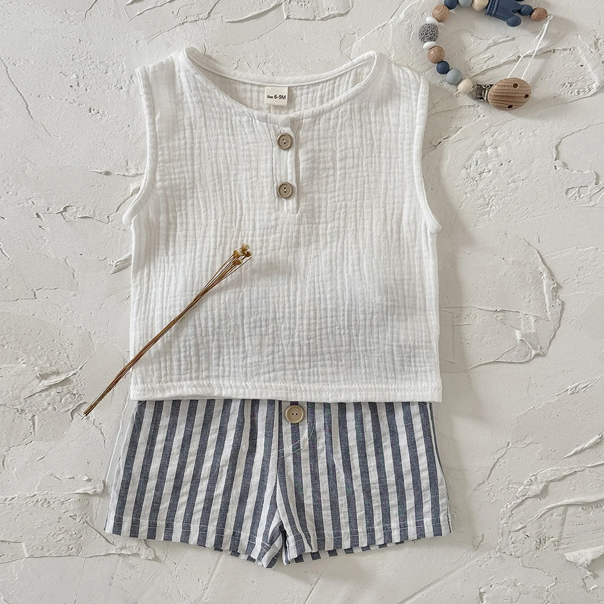 Summer Baby Clothes Solid Color Boys Striped Sleeveless T-Shirt Stripe Shorts Set Breathable Girls Vest Shorts Set 0-3Y