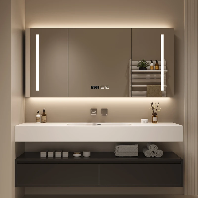 

Corian integrated washbasin rubber wood paint-free modern simple bathroom bathroom cabinet