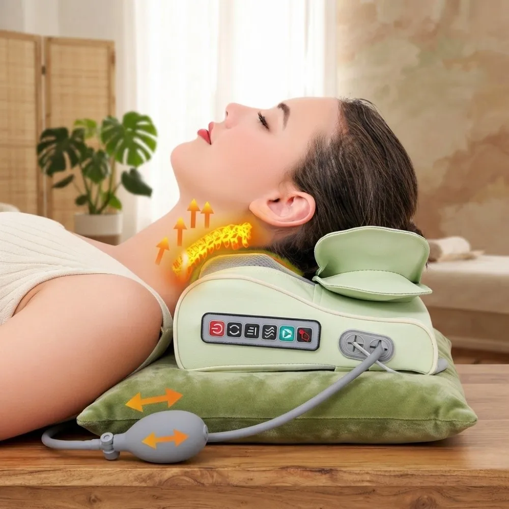 Air Compression Neck Massage Pillow Built-in Heat Portable Design Full Body Massager Simulated Human Massage Multi-Functional