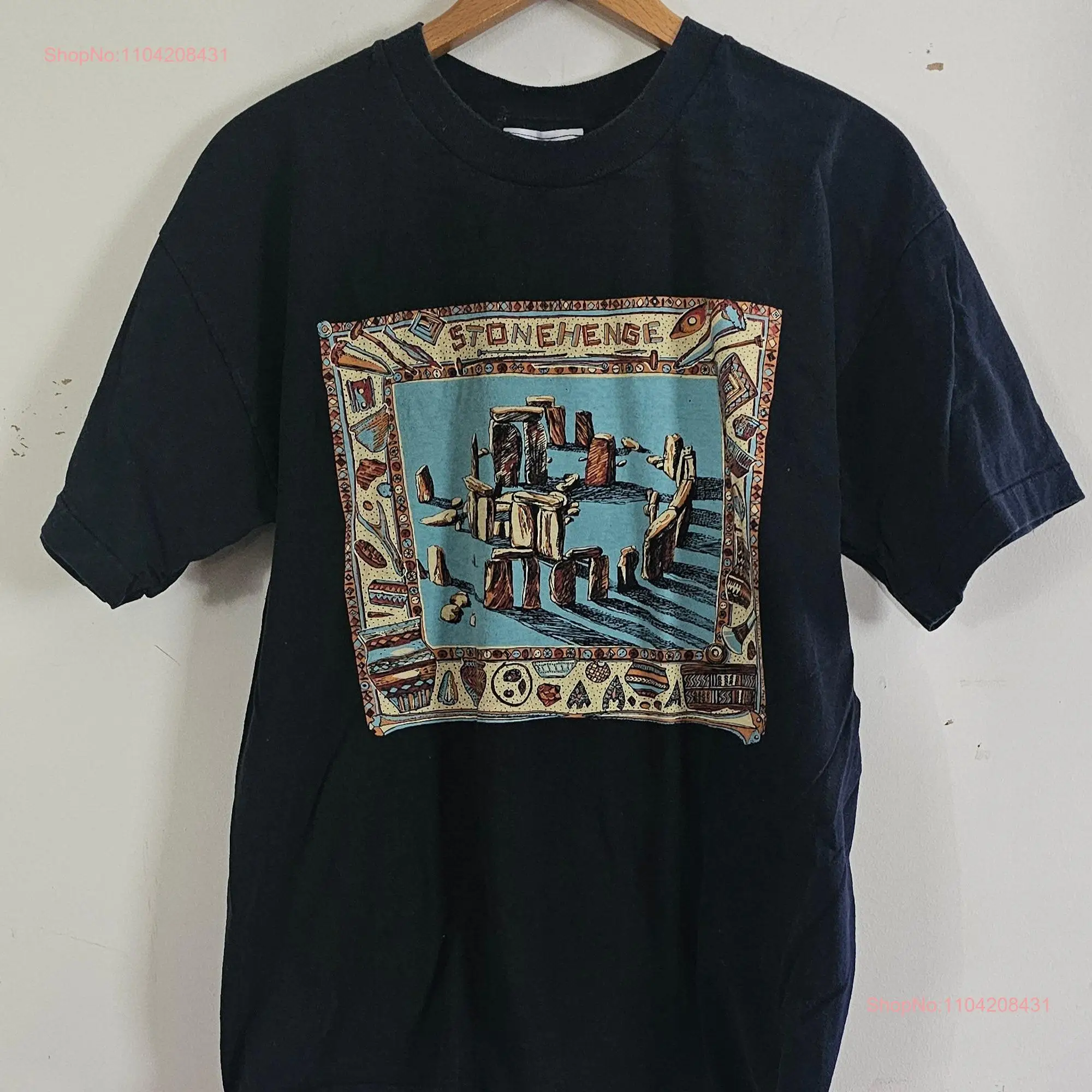 Vintage 90s Stonehenge T Shirt For English Heritage Art Print Neolithic Bronze Age Merch Size L long or short sleeves