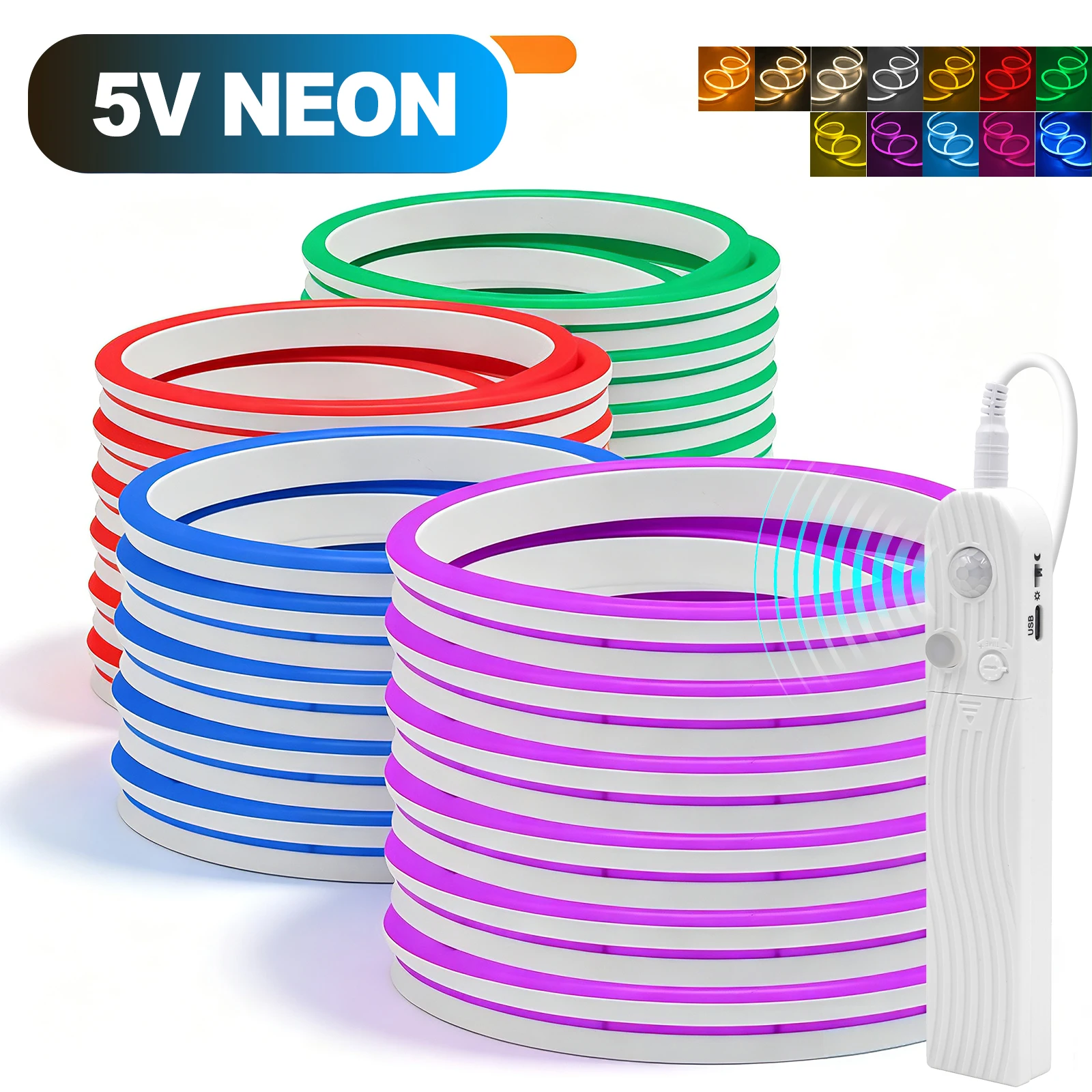 PIR Human Motion Sensor Neon Rope Light With Battery Box Waterproof White/Pink/Yellow/Blue Silicone Strip for Home Decor