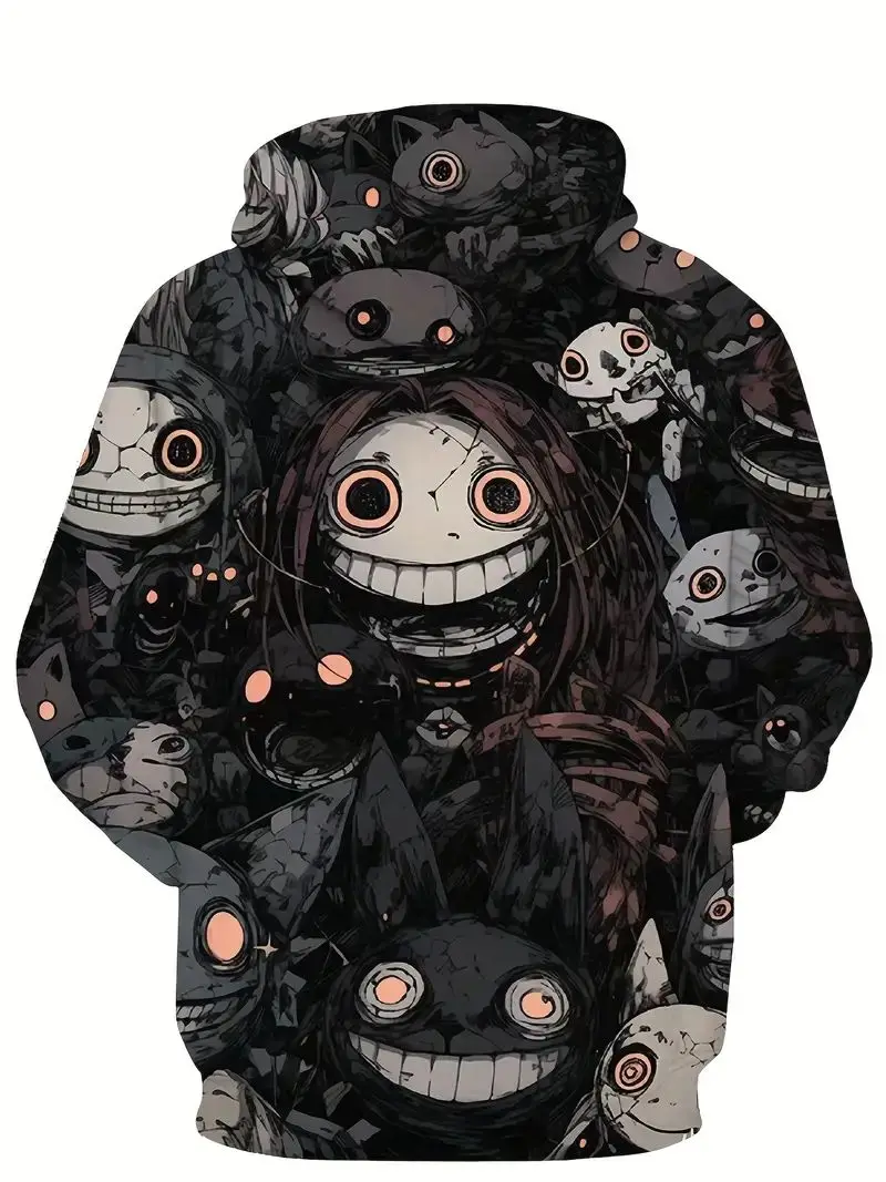 Anime Skeleton Girls Print Hoodie, Men's Casual Pullover Hooded Sweatshirt With Kangaroo Pocket Streetwear For Winter Fall 2023