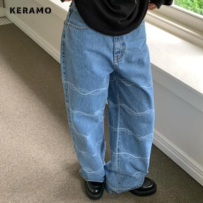 

Women's Y2K 2000s Trashy Emo Denim Trouser Vintage Hight Street Casual Pants Street Grunge Style Retro High Waist Blue Jeans