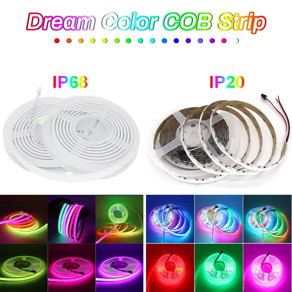 

FOB COB SPI RGBIC IP68 IP20 LED Strip Light WS2811 Addressable 720 LEDs Full Color DC12V 24V WS2812B Flexible Pixel LED Tape