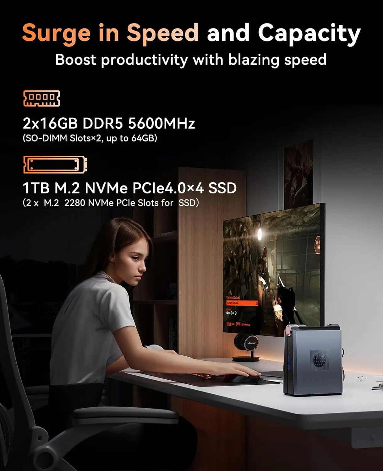 KAMRUI S3A Gaming Mini PC AMD R7 8845HS R9 8945HS RAM 32GB DDR5 1TB SSD Windows 11 Gamer Computer RGB Controllo della luce WiFi6 BT5.2
