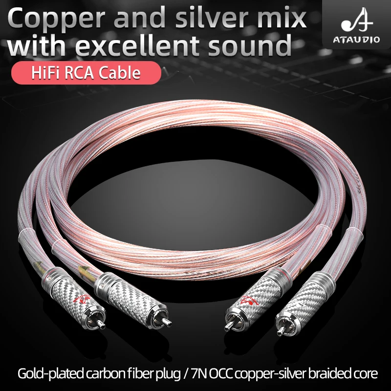 하나의 쌍 HiFi RCA 오디오 케이블 CD 증폭기 용 하이 엔드 구리 및 실버 듀얼 RCA 남성-남성 케이블