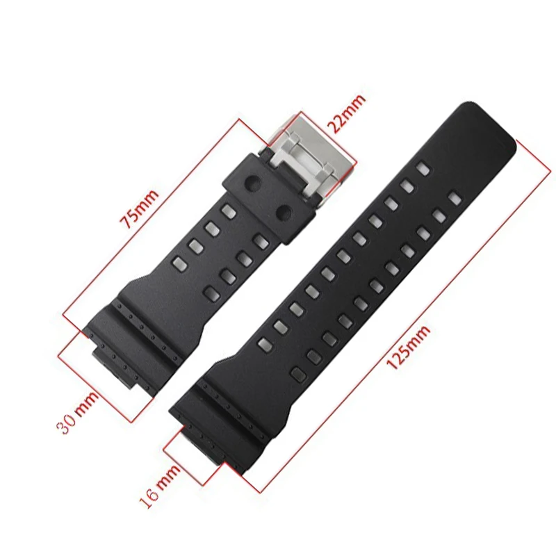 Silicone Rubber Watch Band, Pulseiras impermeáveis, Black Substituição Strap, Acessórios, 16mm