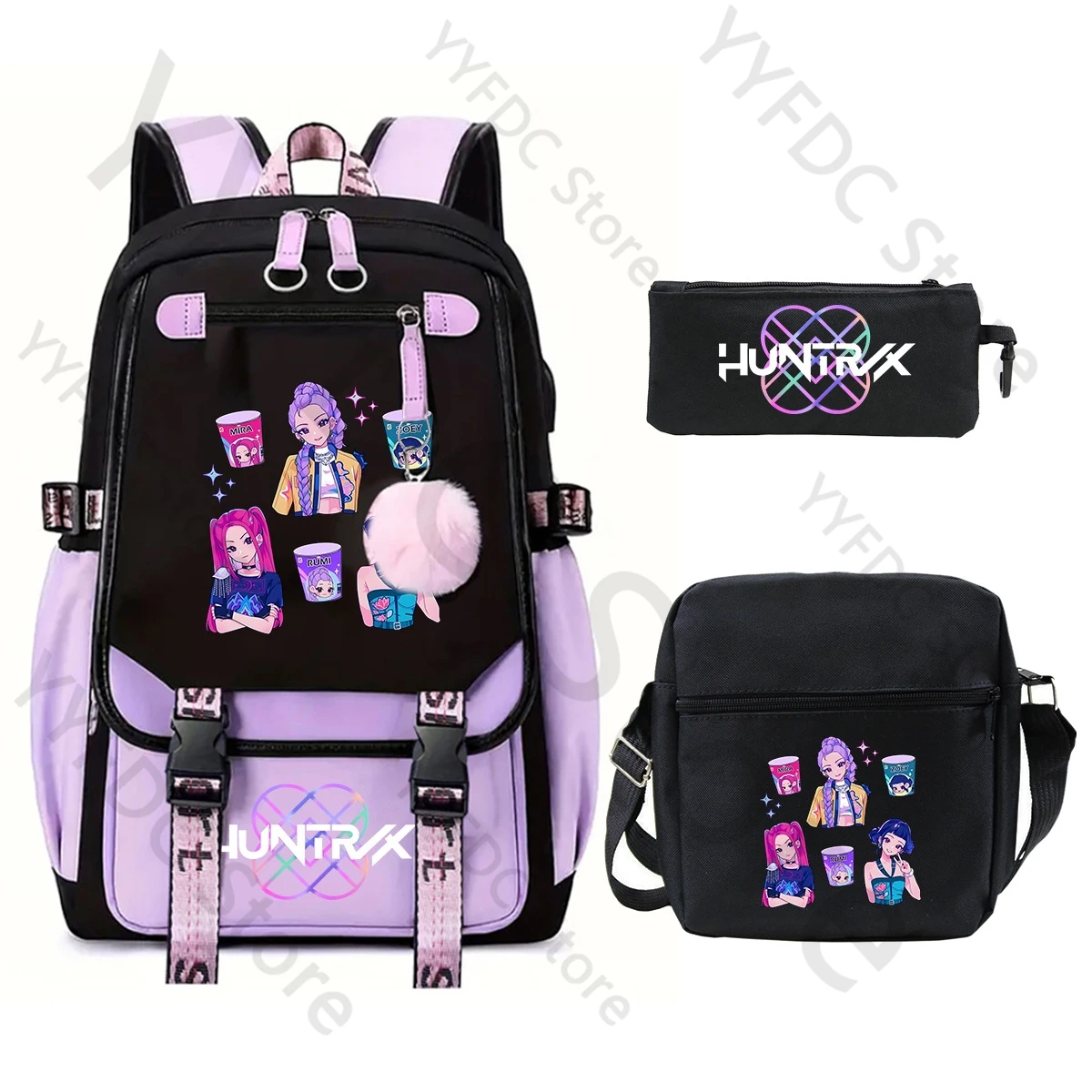 KPop Demon Hunters Backpack Pencil Case Shoulder Bag Set HUNTR/X Mira Zoey Rumi Derpy Print Student Schoolbag Travel Backpack