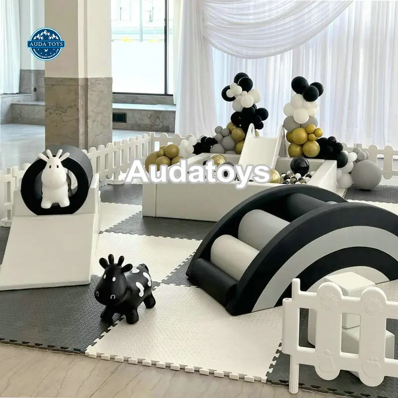 Commercial Black White Kids Soft Play Area Mobile Playground Equipment Set Plastic/PVC/Wooden Materials 500kg Capacity For