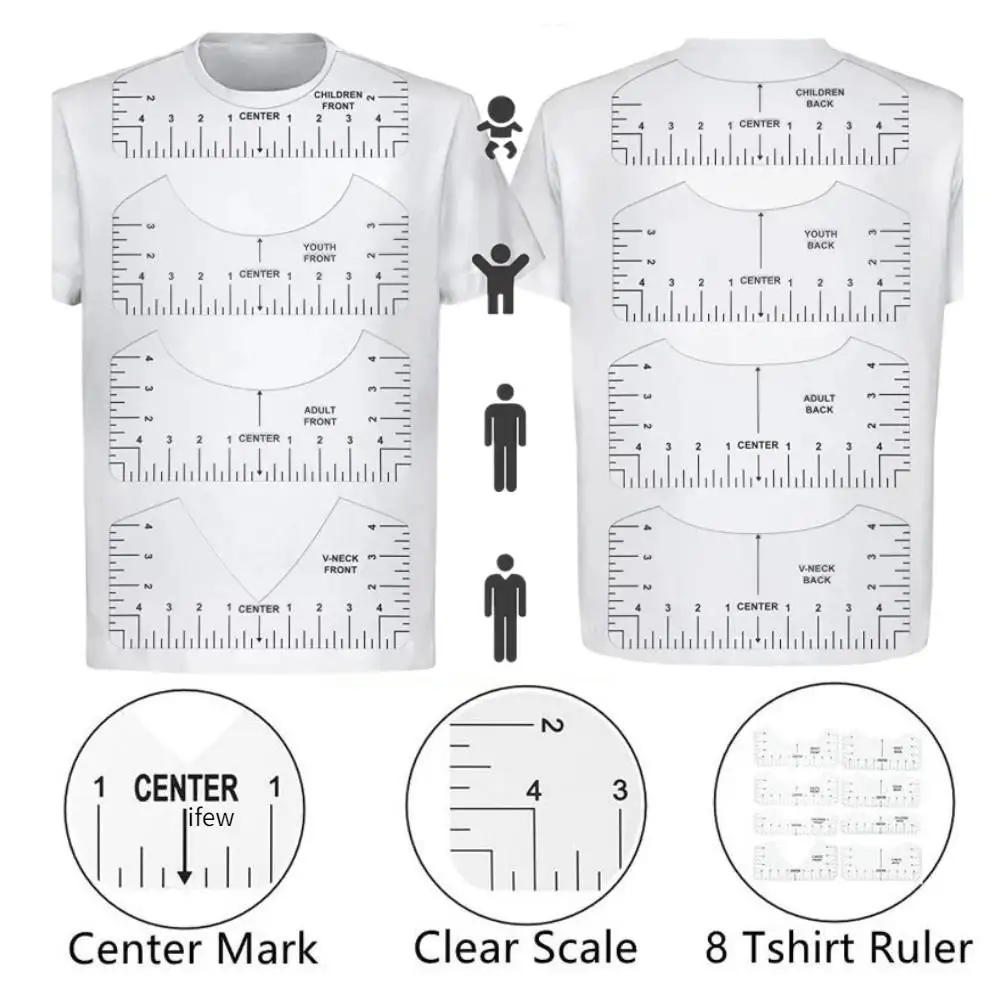 

DTF T-shirt Stitching Ruler, V-neck Round Neck PVC Calibration Ruler, T Shirt Ruler Alignment Tool for Heat Press Cricut Machine