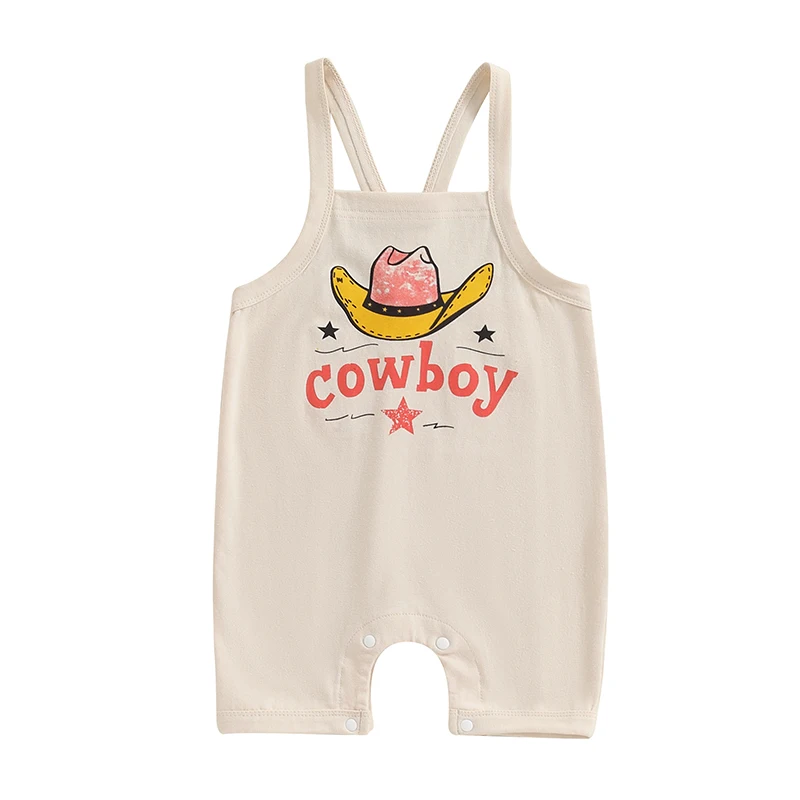 

Baby Boys Summer Casual Romper Sleeveless Letter Western Hat Car Sun Print Jumpsuit